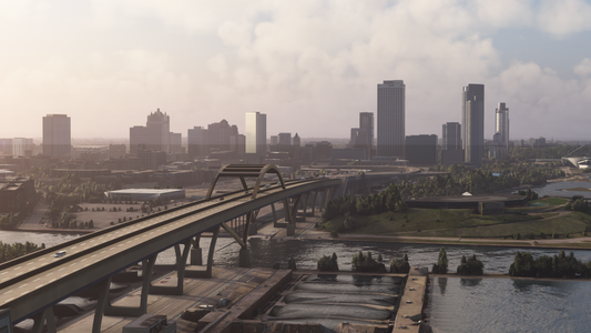Milwaukee bridge and skyline at sunset