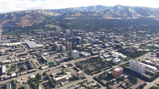Salt Lake City downtown overview with mountain backdrop