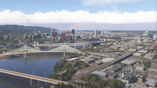 Portland skyline and Willamette River bridges
