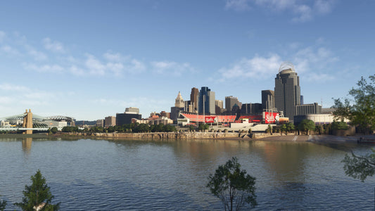 Cincinnati riverfront stadium and downtown skyline