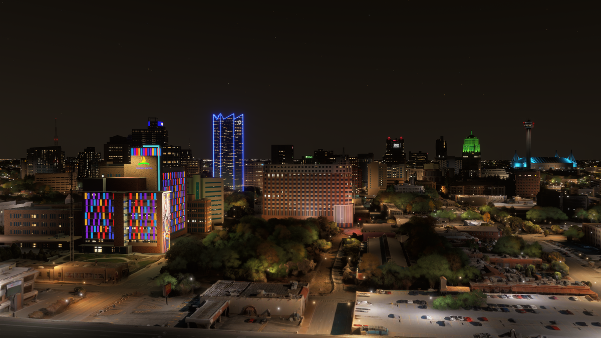 Dfflyer Direct scenery: San Antonio downtown skyline at night