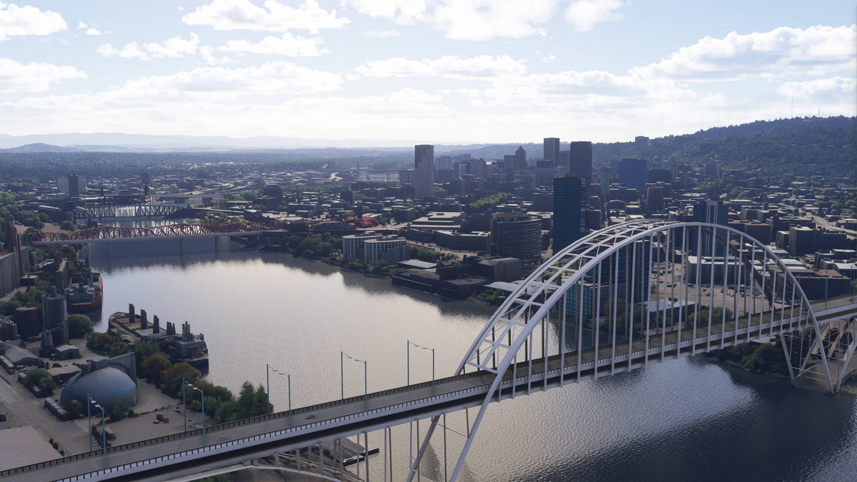 Dfflyer Direct scenery: Fremont Bridge and Portland skyline