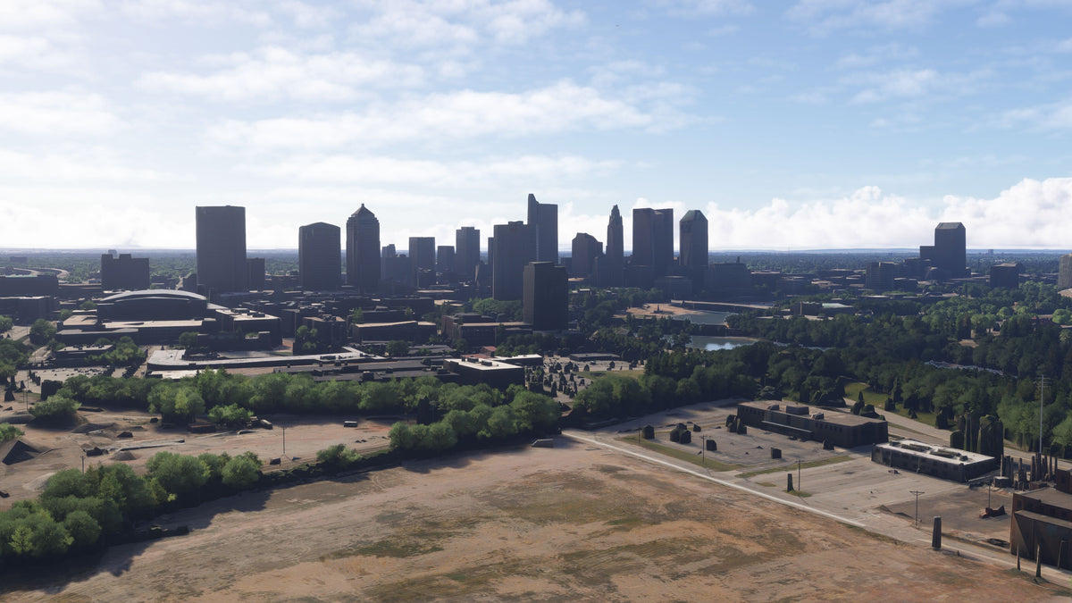 Default MSFS scenery: ScottsMiracle-Gro Field site and Columbus skyline